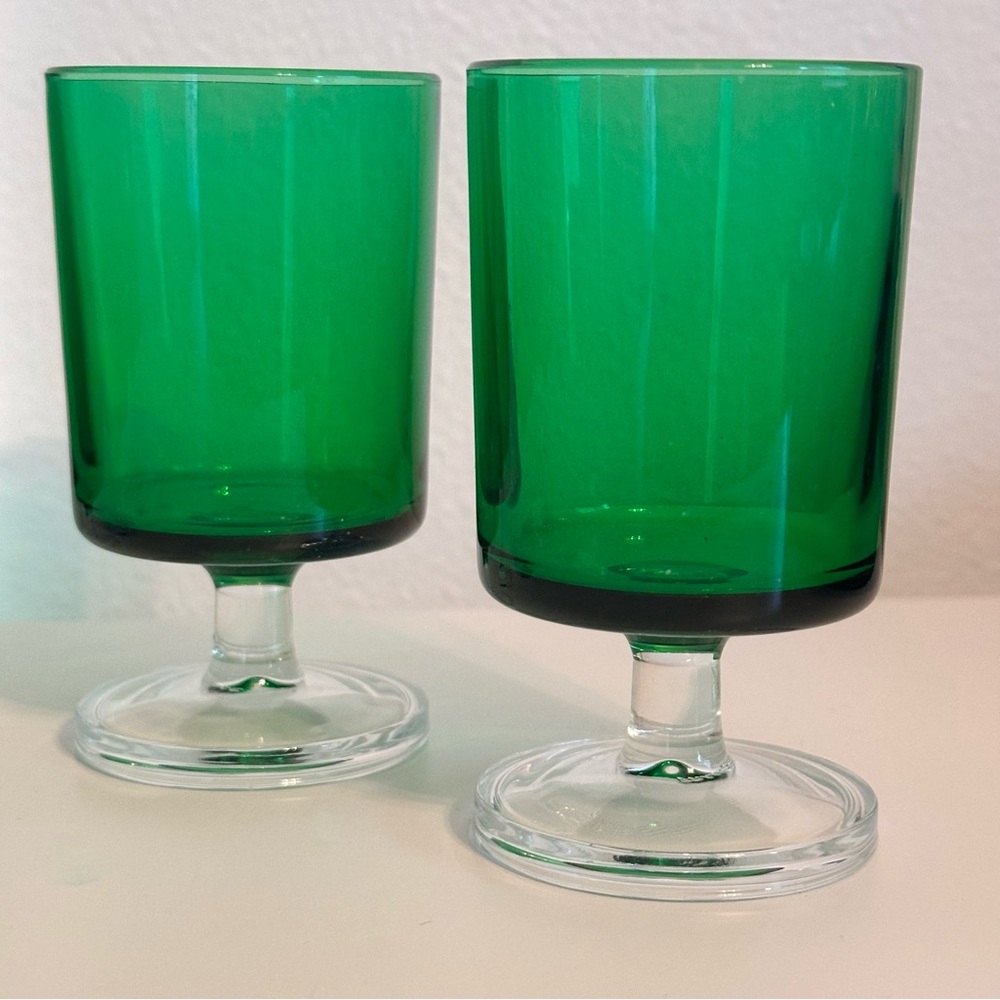 (5) French Luminarc Cavalier Wine Glasses Emerald Green 70’s Cordial Shot MCM - Picture 6 of 9